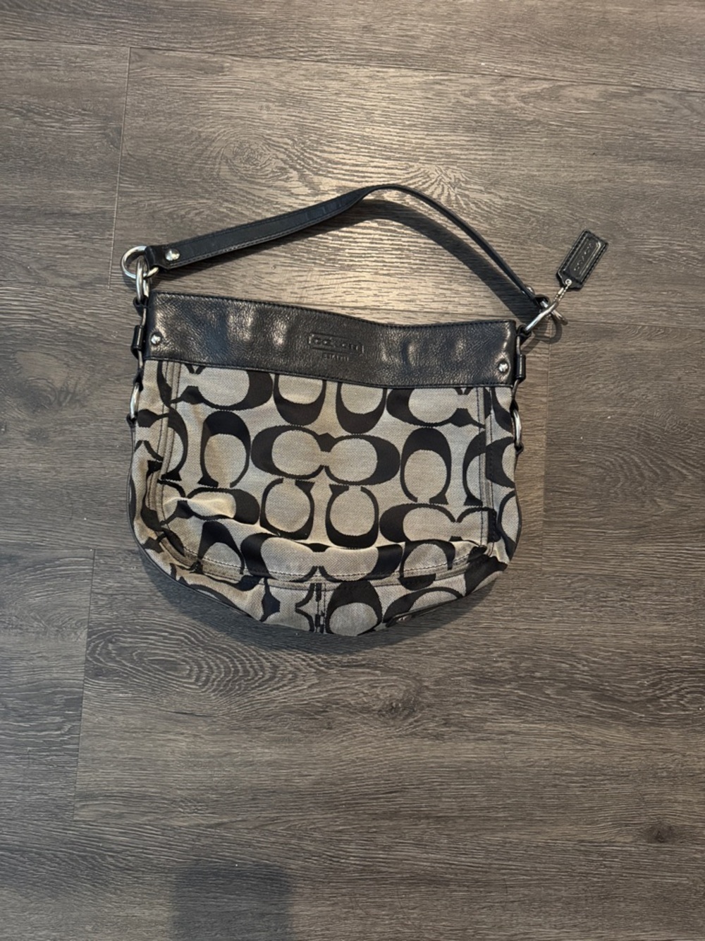 Coach Black and Taupe Signature Canvas Shoulder Hobo